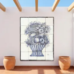 Murale di piastrelle in ceramica dipinte a mano.