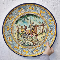 Plato de cerámica pintado a mano "Don Quijote", hecho en España.