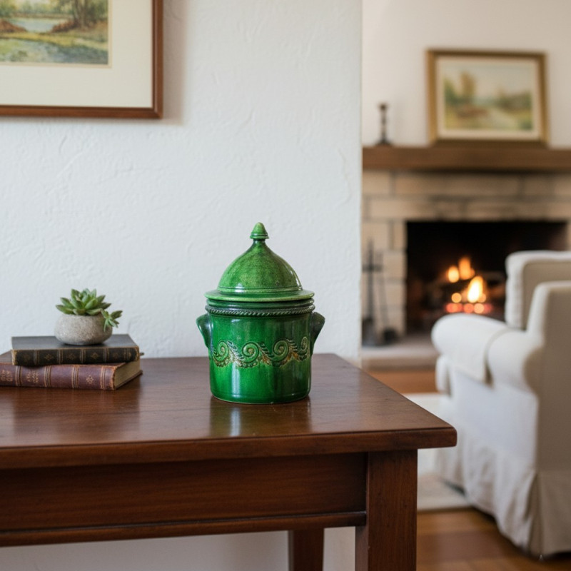 Andalusian ceramic piece with lid by "Tito," made in Úbeda.