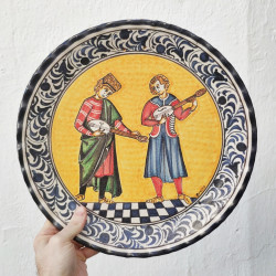 Hand-painted Spanish medieval ceramic dish.