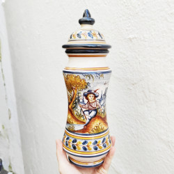 Spanish ceramic pharmacy jar, hand-painted in Seville.